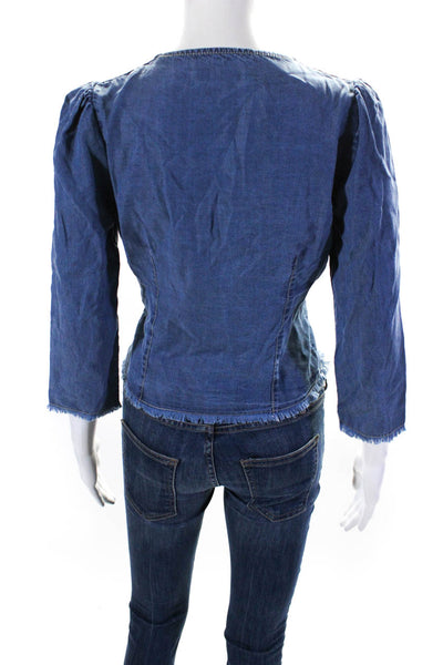 Intermix Womens Denim Long Sleeves Button Down V Neck Wrap Blouse Blue Size 2