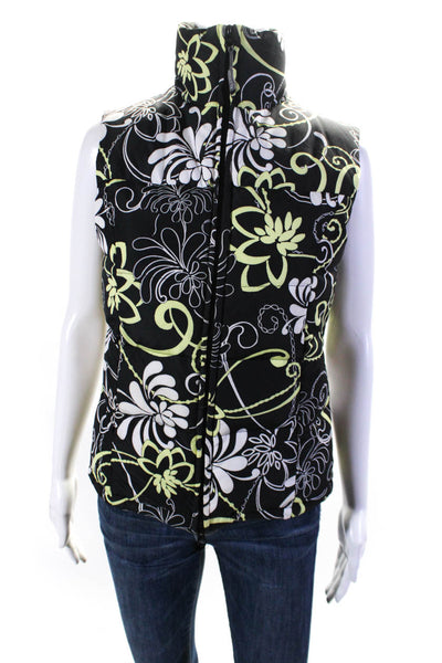 Athleta Womens Floral Print Puffer Vest Black Yellow Size Extra Small