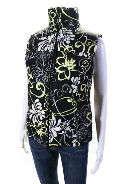 Athleta Womens Floral Print Puffer Vest Black Yellow Size Extra Small