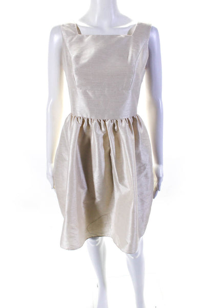 Alfred Sung Womens Square Neck Sleeveless A Line Mini Dress Beige Size 8