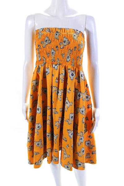 Tanya Taylor Womens Floral Print Strapless A Line Dress Yellow Size Extra Small