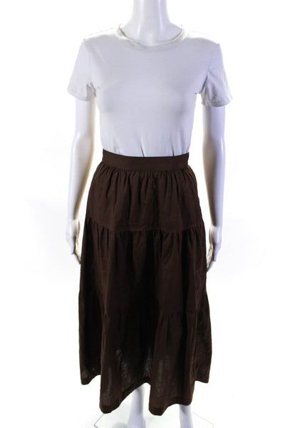 Three Graces London Womens A Line Maxi Skirt Brown Cotton Size 8