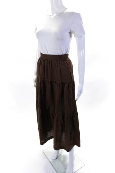 Three Graces London Womens A Line Maxi Skirt Brown Cotton Size 8