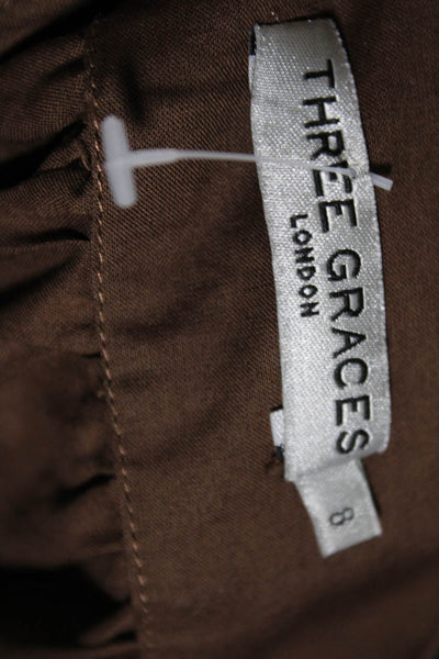 Three Graces London Womens A Line Maxi Skirt Brown Cotton Size 8