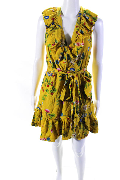 Maeve Anthropologie Womens Floral Print Ruffled Dress Yellow Size Extra Small