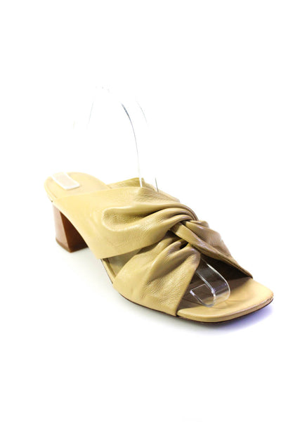 Vince Womens Leather Twist Front Slide On Sandal Heels Beige Size 8.5 Medium