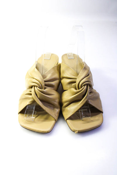 Vince Womens Leather Twist Front Slide On Sandal Heels Beige Size 8.5 Medium