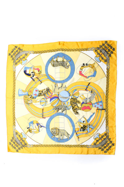 Hermes Womens Circus Annie Faivre 90cm Silk Scarf Yellow White Multi