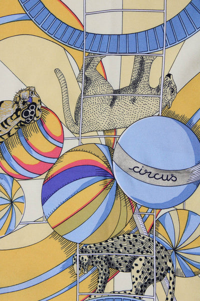 Hermes Womens Circus Annie Faivre 90cm Silk Scarf Yellow White Multi