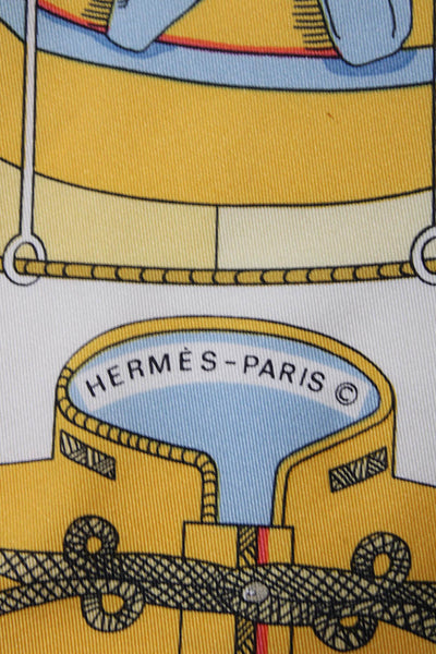 Hermes Womens Circus Annie Faivre 90cm Silk Scarf Yellow White Multi