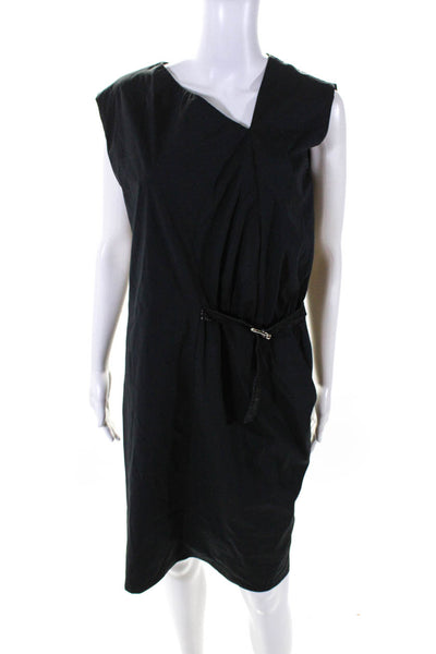Anikalenaskarstrom Womens Cotton Round Neck Zipped Ruched Dress Black Size EUR44
