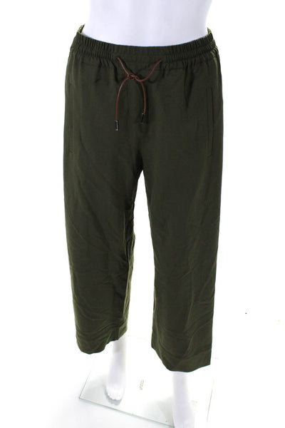 Quelle Due Womens Wool Ruched Drawstring Tied Straight Pants Green Size EUR40