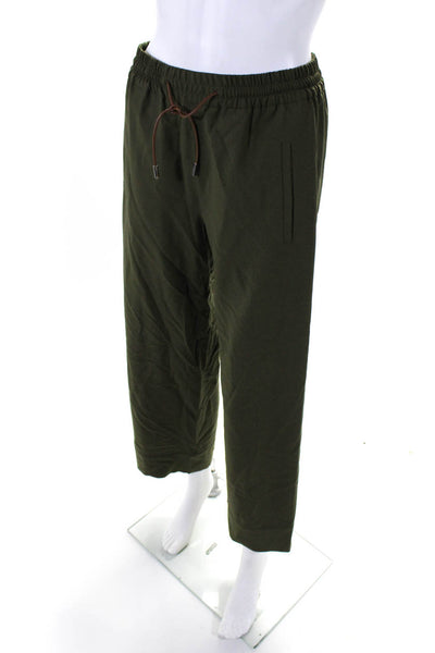 Quelle Due Womens Wool Ruched Drawstring Tied Straight Pants Green Size EUR40