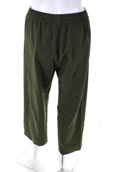 Quelle Due Womens Wool Ruched Drawstring Tied Straight Pants Green Size EUR40