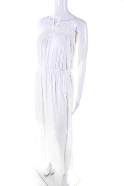 Fuzzi Womens Strapless Smocked A Line Maxi Dress White Size Small