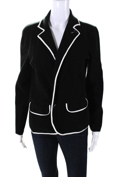 Lauren Ralph Lauren Womens Sweater Jacket Black White Cotton Size Small