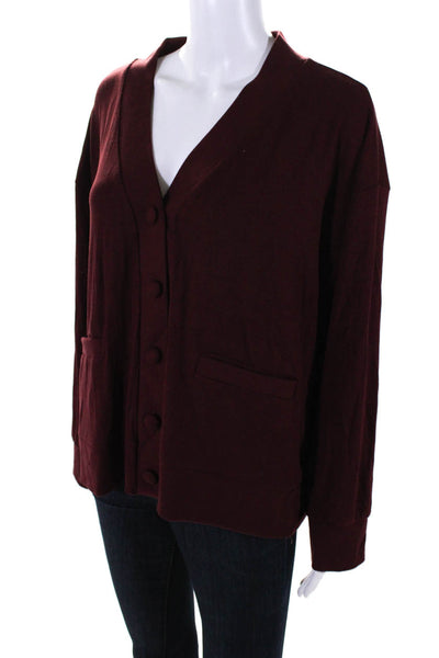 LesJour! Womens Ribbed Textured V-Neck Buttoned Long Sleeve Cardigan Red Size M