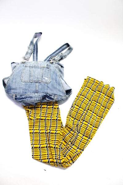 Blank NYC Zara Womens Denim Overalls Plaid Satin Pants Size 25 Medium Lot 2