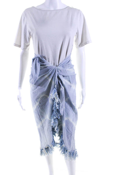 Raw Womens Handmade Fringe Hem Woven Tie Dye Sarong Cover Up Blue One Size