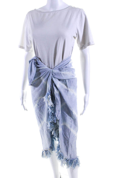 Raw Womens Handmade Fringe Hem Woven Tie Dye Sarong Cover Up Blue One Size