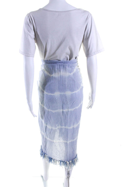 Raw Womens Handmade Fringe Hem Woven Tie Dye Sarong Cover Up Blue One Size