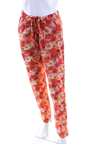 Beso Beach Womens Drawstring Mid Rise Floral Slim Leg Pants Red Orange Small