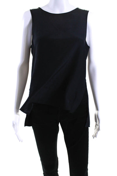 Parker Womens Color Block Crew Neck Open Back Top Blouse Black Ecru Size Small