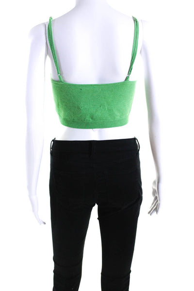 Le Superbe Womens Ruched V Neck Knit Crop Top Blouse Green Wool Size Small