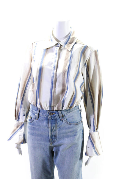 Jonathan Simkhai Womens Striped Button Down Cropped Blouse Multi Colored Size 6