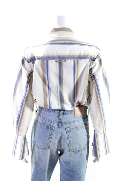 Jonathan Simkhai Womens Striped Button Down Cropped Blouse Multi Colored Size 6