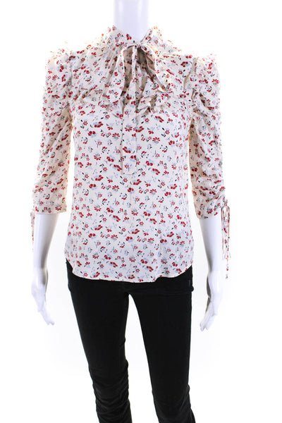 Veronica Beard Womens Silk Floral Print Halter Neck 3/4 Sleeve Top White Size S