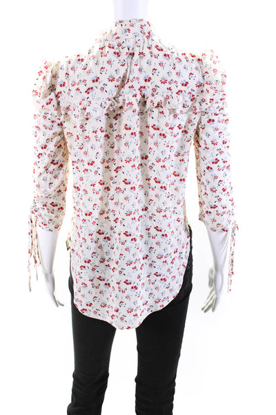 Veronica Beard Womens Silk Floral Print Halter Neck 3/4 Sleeve Top White Size S