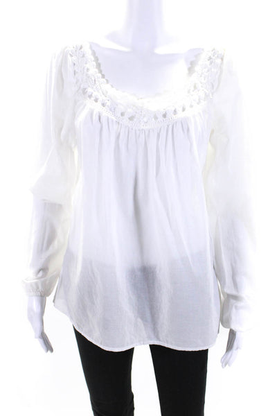 Michael Michael Kors Womens Cotton Long Sleeve Square Neck Blouse White Size M