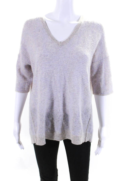 White + Warren Womens Cashmere Knit Open Back Half Sleeve Sweater Purple Size S