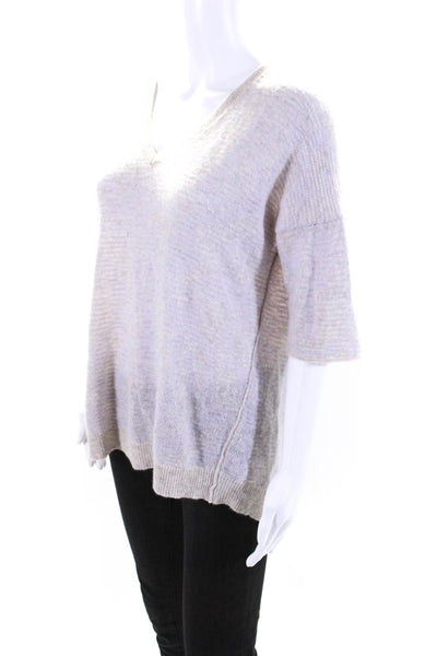 White + Warren Womens Cashmere Knit Open Back Half Sleeve Sweater Purple Size S