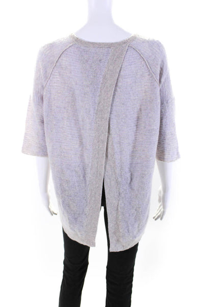 White + Warren Womens Cashmere Knit Open Back Half Sleeve Sweater Purple Size S