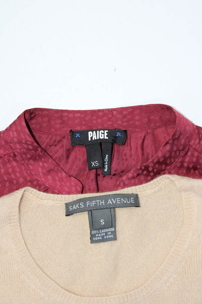 Paige Saks Fifth Avenue Womens Satin Blouse Knit Top Red Beige Size XS S Lot 2