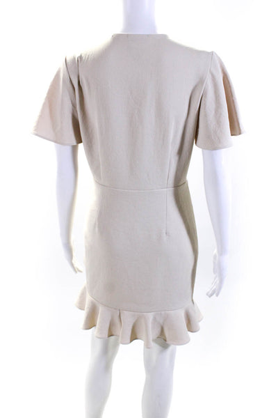 Sandro Womens Side Zip Short Sleeve V Neck Ruched Tiered Dress Cream White FR 38