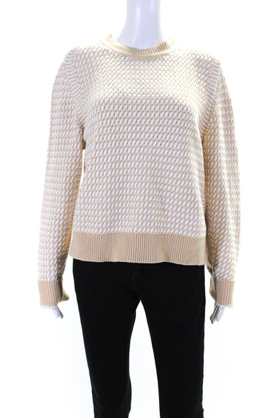 Re/Done Womens Crew Neck Long Sleeves Sweater Beige White Cotton Size Medium