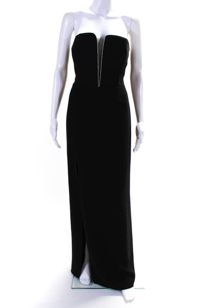 Halston Womens Black Embellished Mesh V-Neck Strapless Long Gown Dress Size 8