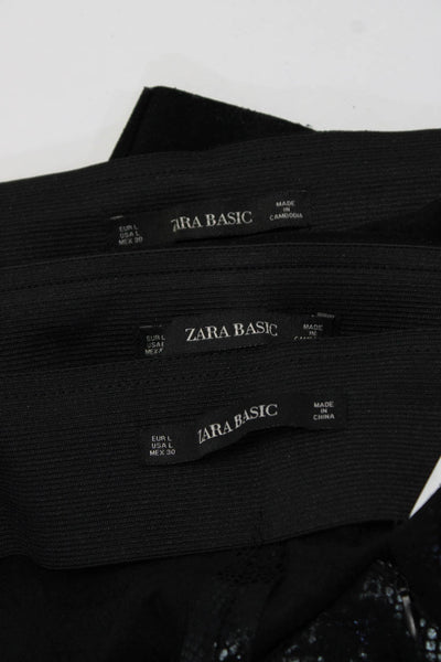 Zara Womens Black Snakeskin Print High Rise Zip Ankle Straight Pants Size L lot3