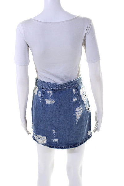 Acne Womens Back Zip Super Distressed Denim Mini Skirt Blue Size IT 38