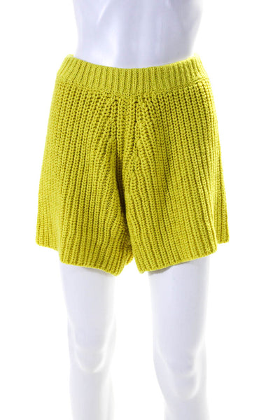 Alanui Womens Elastic Waistband High Rise Knit Shorts Yellow Cotton Size Medium