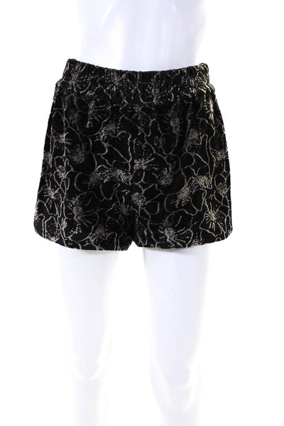 Alexis Womens Button Up Short Sleeve Floral Velour Shirt Shorts Set Black Small