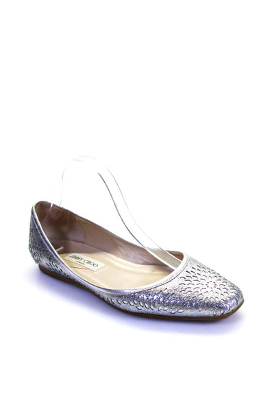 Jimmy Choo Women's Round Toe Slip-On Ballet Flat Shoe Silver Size 11