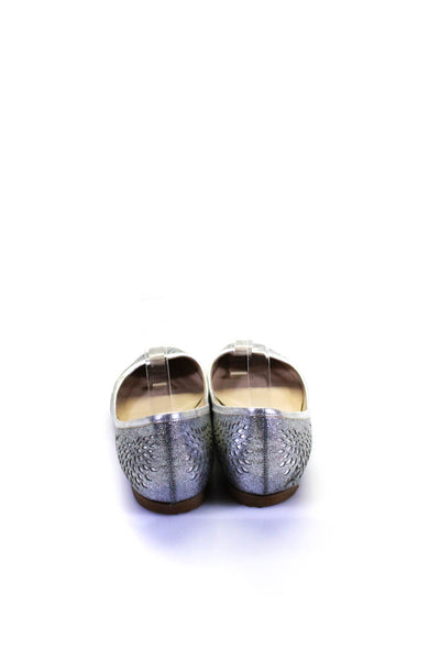 Jimmy Choo Women's Round Toe Slip-On Ballet Flat Shoe Silver Size 11