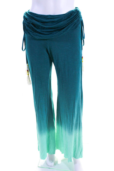 TFB Women's Cinch Waist Tassel Straight Leg Casual Pant Teal Ombre Size S