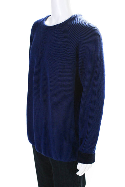 Saks Fifth Avenue Mens Crew Neck Pullover Sweater Black Blue Wool Size XL