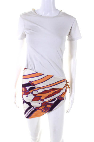 Julie Brown Womens Abstract Print Silk Satin Sarong Skirt Purple White Orange