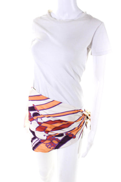 Julie Brown Womens Abstract Print Silk Satin Sarong Skirt Purple White Orange